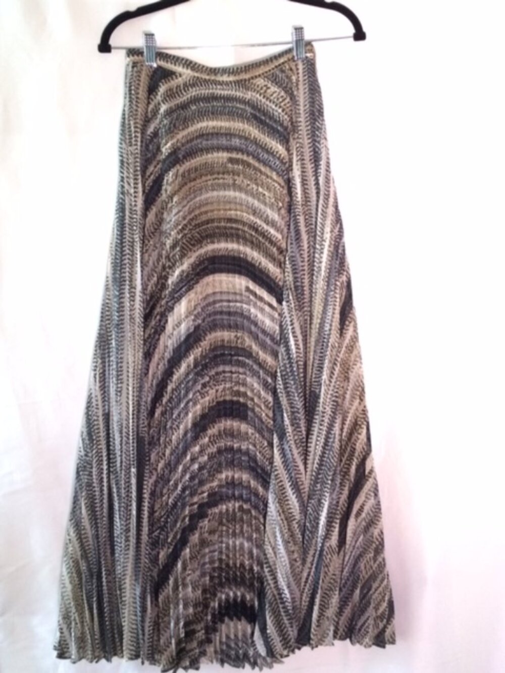 Women's Pleated Midi Skirt Abstract Print Black Gray Beige